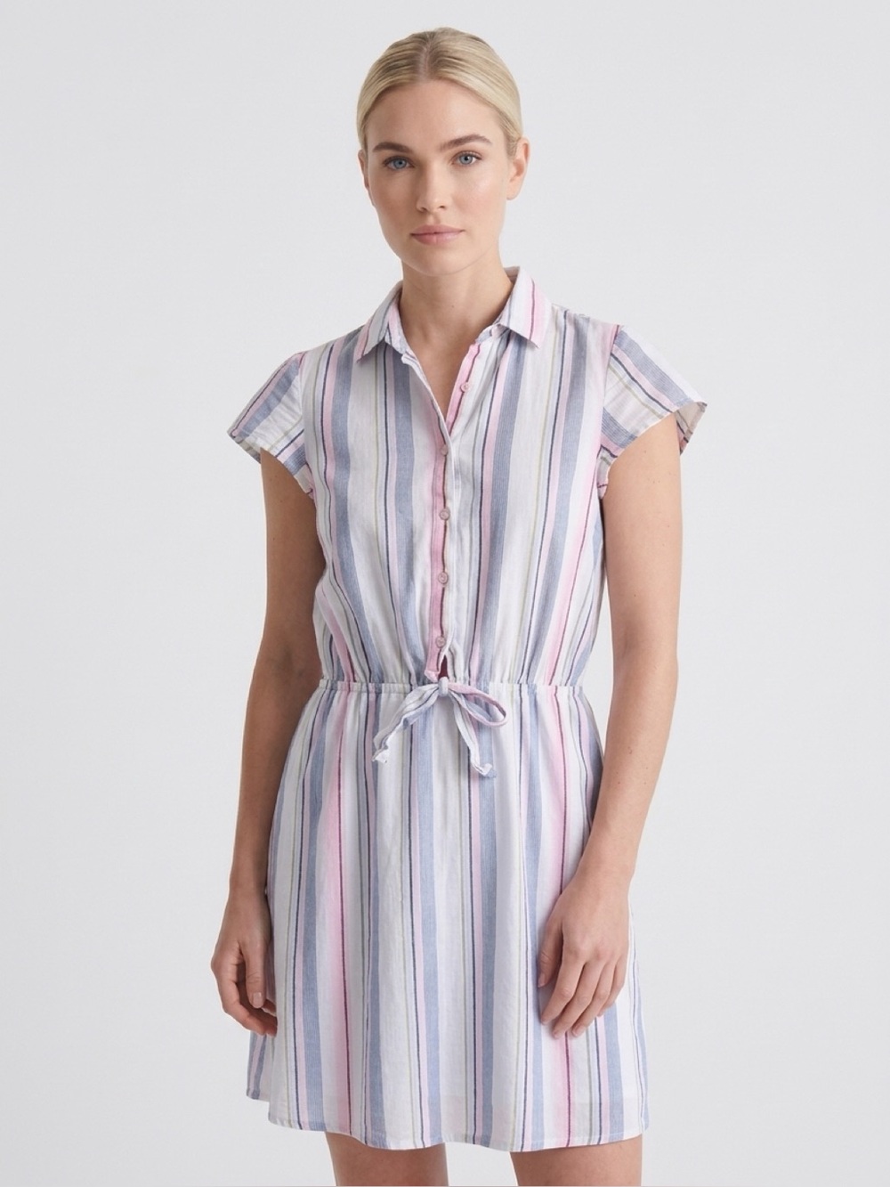 J.Crew Mercantile Rainbow Seersucker Collared Tie Front Dress Size XXS